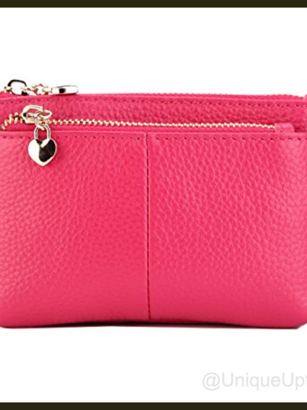 Genuine Leather Mini Coin Purse Key Ring Triple Zipper Card Holder Wallet